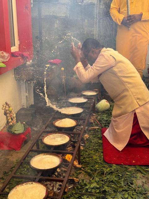 Performing Kali Pooja ritual with sacred offerings